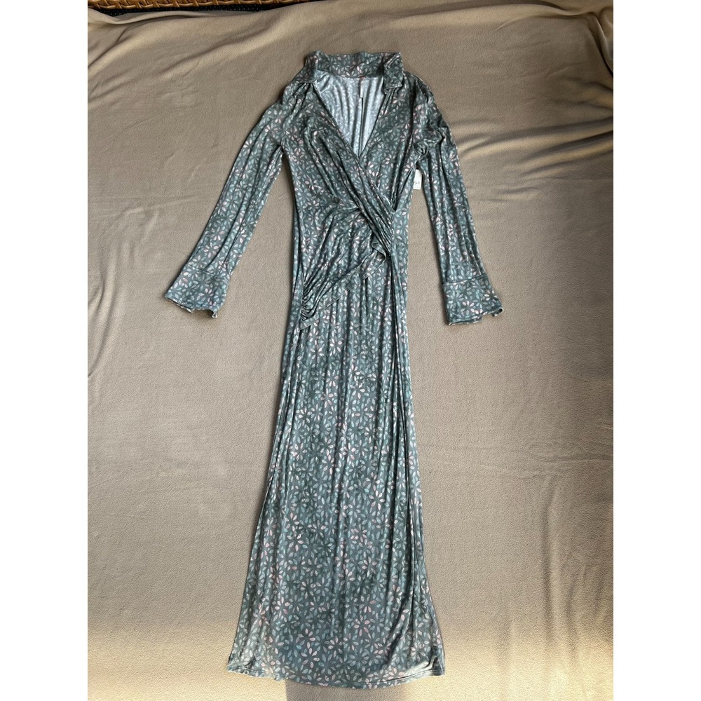 NEW Free People Shayla Floral LS Faux Wrap Midi Dress Mint Combo Women Large